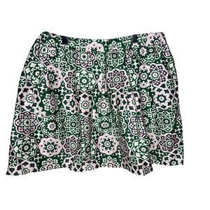 Boden Pleated Cotton Skirt Women's 20-22 Green Geometric Short Pockets Bright